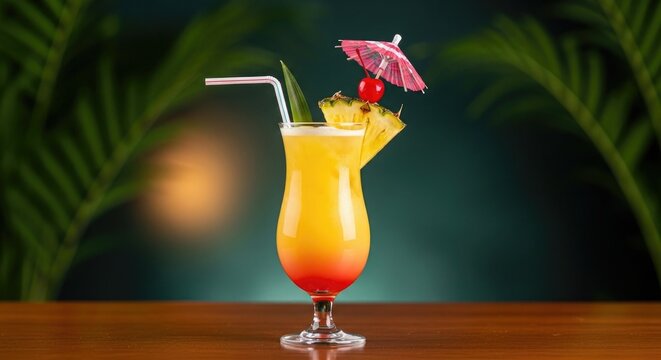 Exotic Tequila Sunrise Cocktail with Pineapple Garnish Captured in 120 Frames Per Second Style