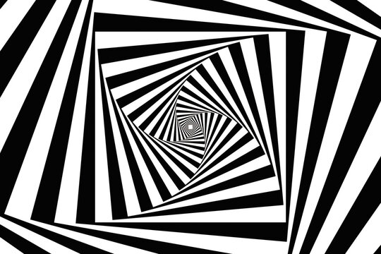 Abstract Optical Illusion Square Tunnel Spiral Pattern Vector - Black and White Hypnotic Geometric Op Art Background