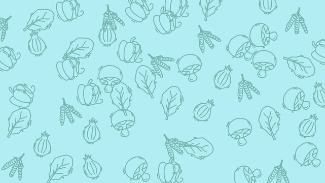 Mushrooms and leaves are arranged in a repeating pattern on a light blue background for nature designs.