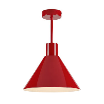 Modern red pendant desk lamp with red shade isolated on white background