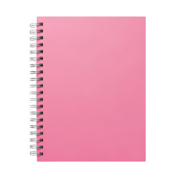 Pink spiral notebook with metal binding isolated on white background
