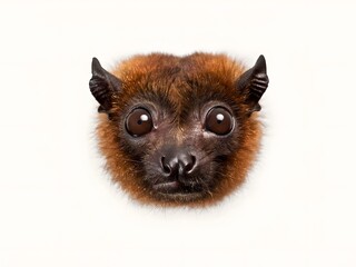 Obraz premium Close-up portrait of a brown lemur face with intense golden eyes staring forward