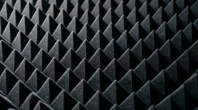 Black acoustic foam pyramid pattern texture for soundproofing studio