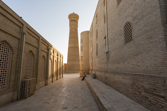 Kalan Minaret and Buildings in Bukhara at Sunset