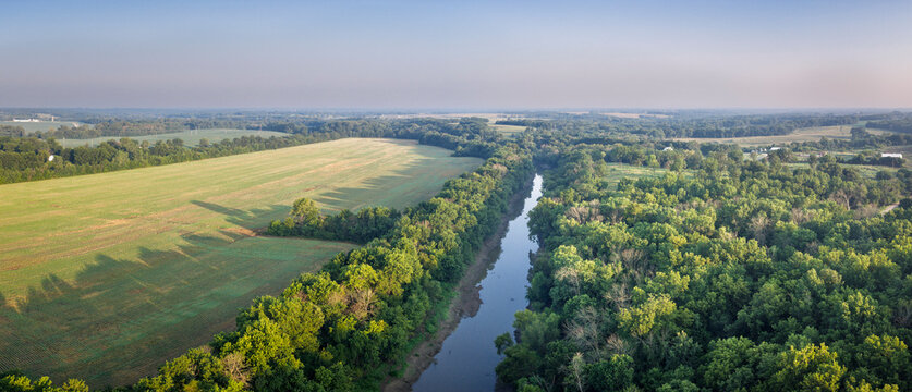 Rural landscape of central Missouri with Blackwater River near town of Blackwater