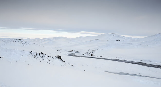 Snowy mountain road with winter landscape