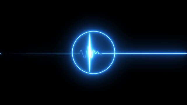 Blue Neon Heartbeat Line Inside a Circle with a Horizontal Red Light Beam pulse cardiogram. motion graphic of heartbeat concept, on a transparent background 4k motion video.