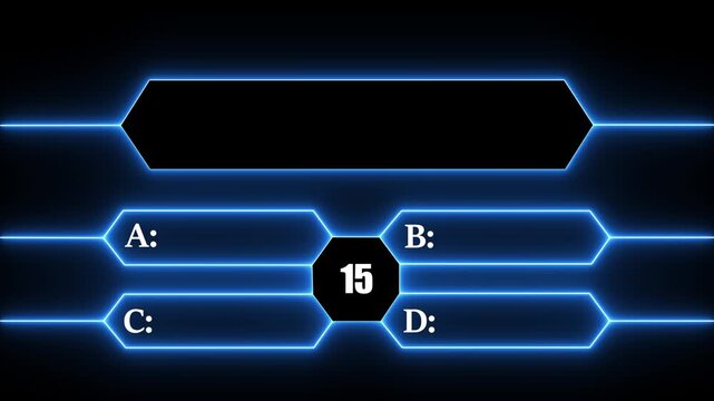 Neon Quiz Animation with option selection on black background , Animation of a neon blue quiz with a choice of answer options 30 sec of your time. 4k motion video