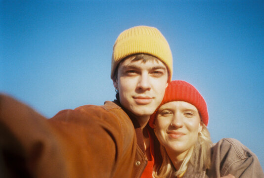 Couple Selfie At Sunny Day Captured With Film Camera