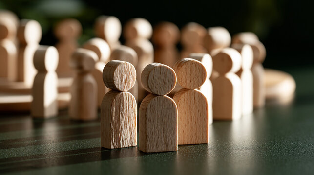 Teamwork And Unity Concept With Wooden People Figures