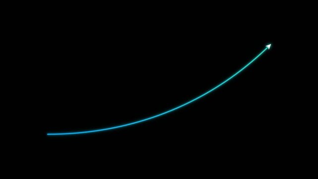 Luminous Blue Arrow Moving Upward on Black Background