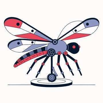 Colorful mechanical dragonfly graphic with stylized gears dragonfly mechanical steampunk