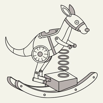 Line art sketch of a kangaroo spring rider with kangaroo minimalist mechanical playground