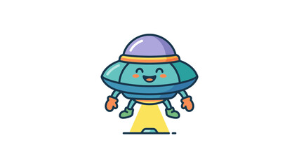 Fototapeta premium Cute alien UFO spaceship character beaming.