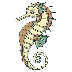 Steampunk seahorse mechanical marine animal design with bio mechanical marine life seahorse © Tiya
