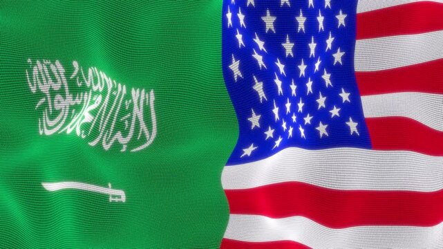 USA vs Saudi Arab flag wave animation 4K.
