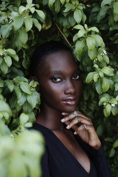 Portrait of a young lady in a garden