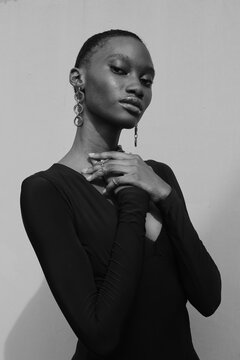 Portrait of a young lady in black and white