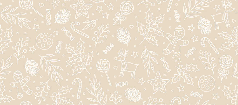 Elegant and Minimal White Christmas Elements Seamless Banner