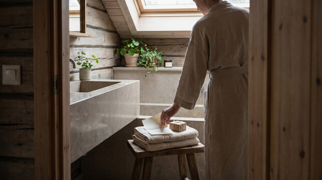 Minimal Cabin Bath Reset With Handwritten Reflection Notes