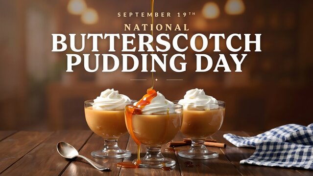 Enjoy National Butterscotch Pudding Day with smooth butterscotch pudding whipped cream sweet caramel sauce and delightful dessert experiences for everyone together