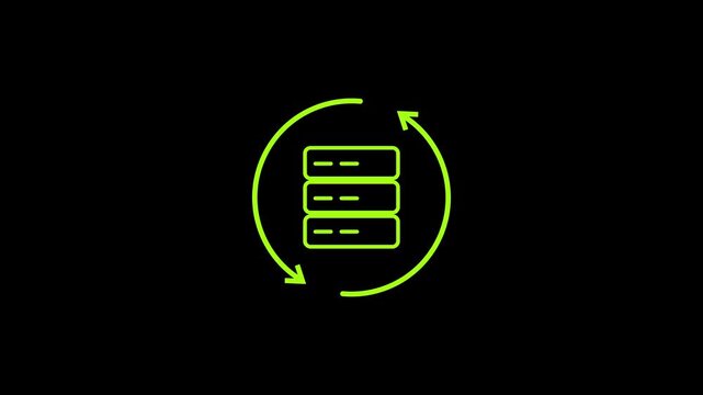 Database Server Sync Line Icon Animation. Line animation of server rack with sync arrows for cloud backup.