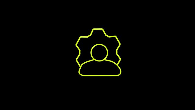 Animated line icon of a single user profile inside a gear symbol, representing account settings, personal profile management, administrator options, and user configuration..