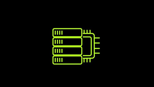 Server Hardware Microprocessor Chip Icon. Data center server rack integrated with cpu microchip processor