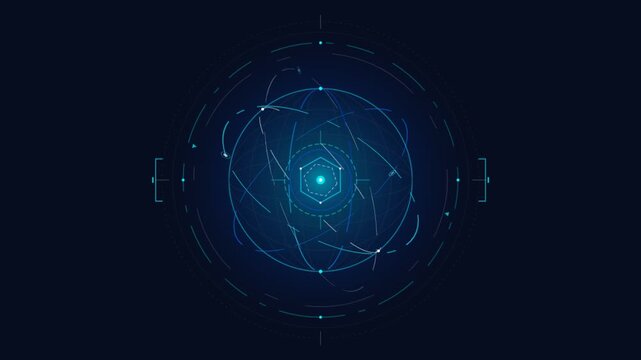 Abstract digital technology HUD interface glowing blue circles rotation