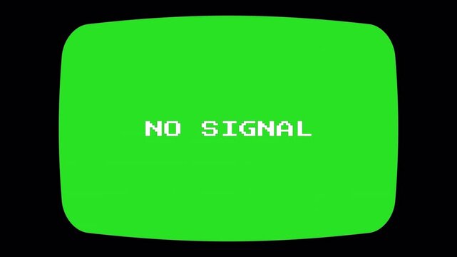Vintage Green CRT Screen with No Signal Text and Glitch Effects. 4k