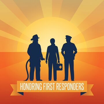 Honoring First Responders Vector Illustration with Silhouettes