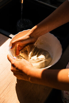 Kneading Homemade Bread Dough by Hand