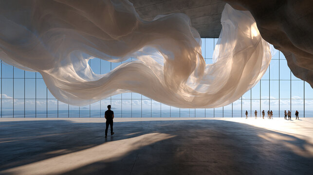 Modern Art Installation in Contemporary Seaside Museum Interior