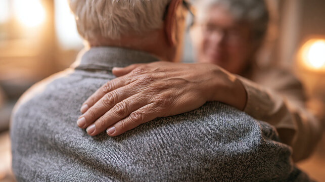 Senior Couple Embracing with Hand on Shoulder for Support