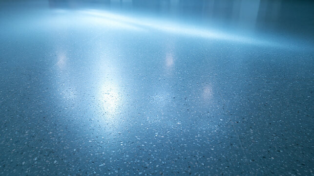Polished Epoxy Floor Surface with Cool Light Reflections