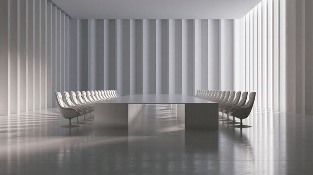 Modern Minimalist Boardroom Interior with Long Conference Table