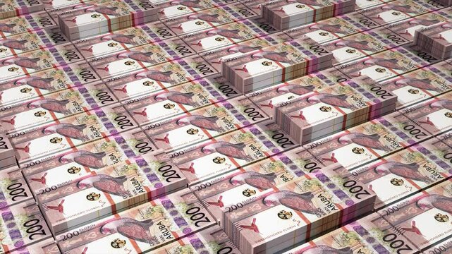 Stacks of Aruba 200 Florin Banknotes with Slow Camera Movement, Realistic Currency Animation