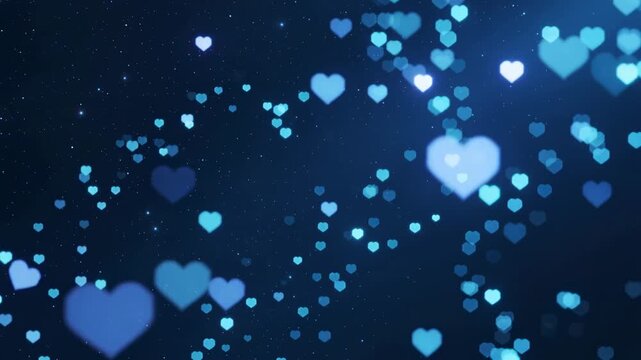 Hearts and lights moving in the background with a blue color theme