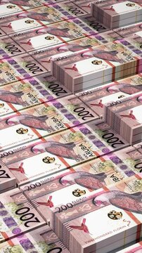 Stacks of Aruba 200 Florin Banknotes with Slow Camera Movement, Realistic Currency Animation