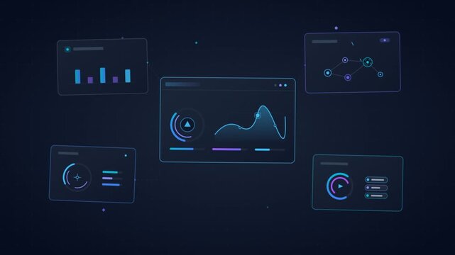 Futuristic Data Dashboard Animation with Glowing UI Panels and Analytics Charts