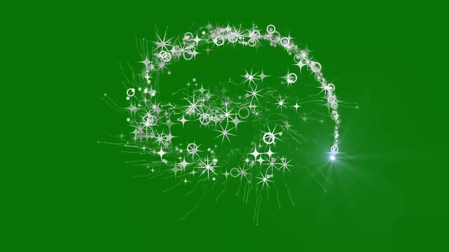 Sparkling star twinkle glitter cartoon doodle animation, white magic sparkle line stars, glowing fairy dust trail transition, seamless chroma key green screen background 4k