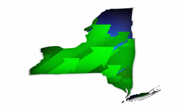 New York NY State Map Arrows Increase Up On the Rise Growth Data 3d Illustration