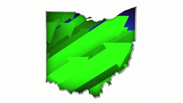 Ohio OH State Map Arrows Increase Up On the Rise Growth Data 3d Animation