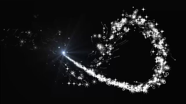 Sparkling white twinkle stars trail animation, glitter magic dust line, glowing doodle sparkle effect, seamless black screen loop in 4k video
