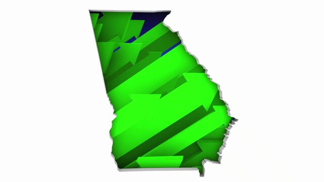 Georgia GA State Map Arrows Increase Up On the Rise Growth Data 3d Animation