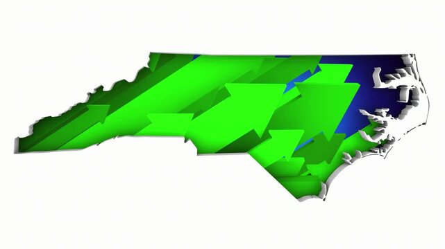 North Carolina NC State Map Arrows Increase Up On the Rise Growth Data 3d Animation