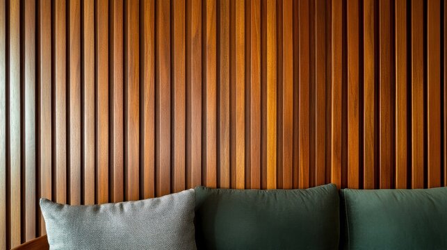 Wooden wall and sofa pillows background