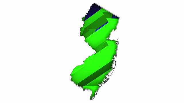 New Jersey NJ State Map Arrows Increase Up On the Rise Growth Data 3d Animation