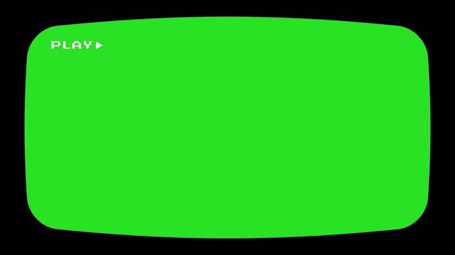 Retro VHS Play Interface on Green Screen with CRT Glitch Texture. 4k