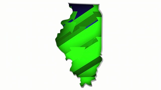 Illinois IL State Map Arrows Increase Up On the Rise Growth Data 3d Animation